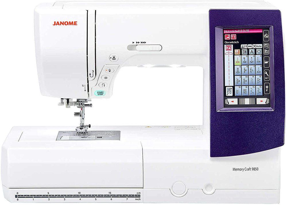 janome 9850 embroidery and sewing machine isolated on white background